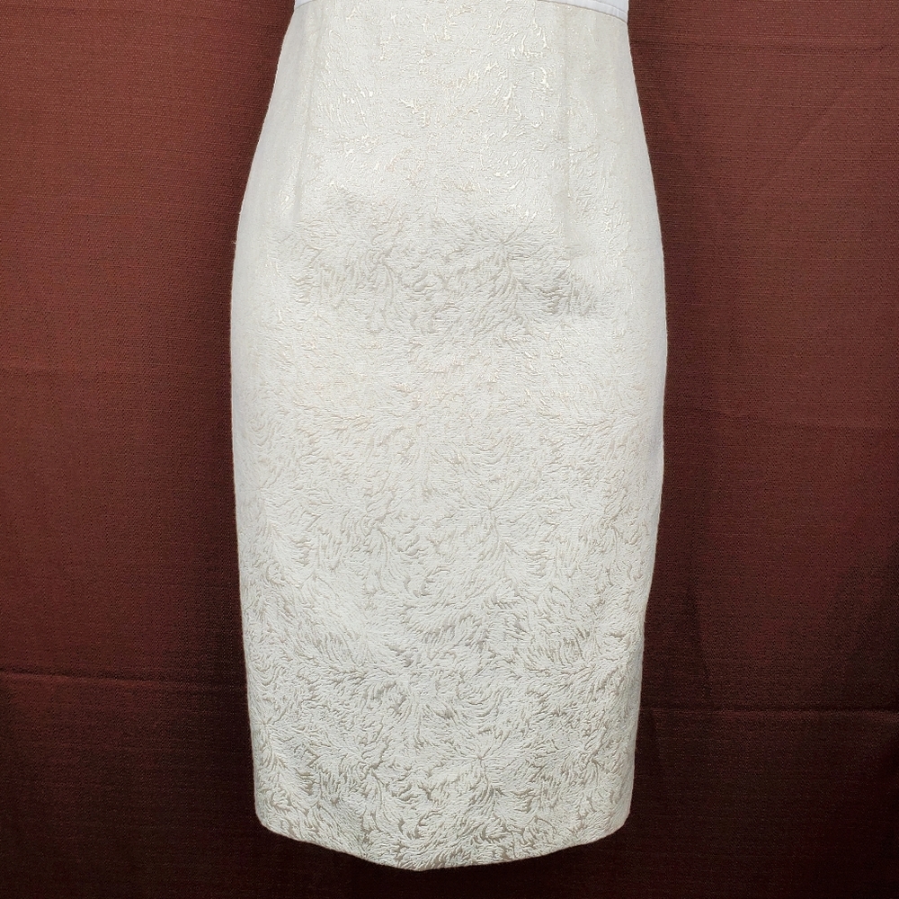 ADRIANNA PAPELL Ivory Gold Brocade Sheath Dress 2P - Picture 5 of 15